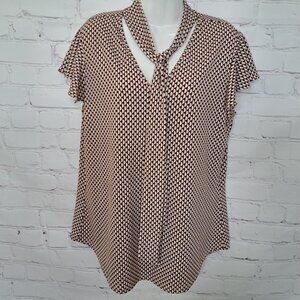 Adrianna Papell Geometric Tie Neck Top Blouse Size Medium